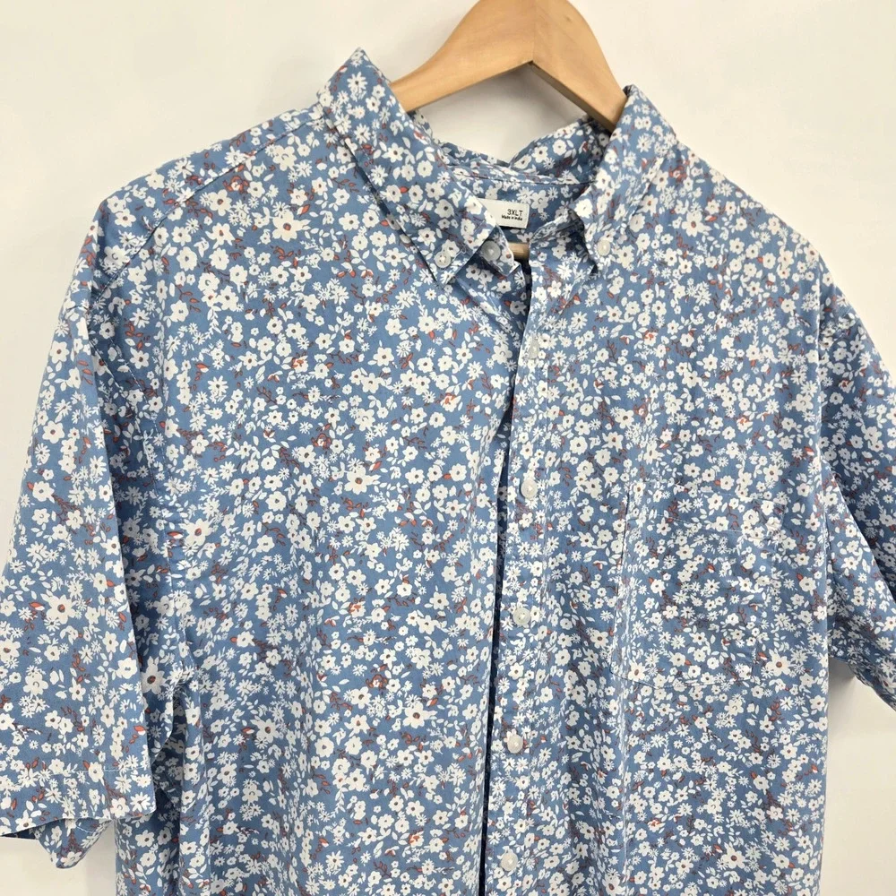 Sonoma Button Shirt Blue Micro Ditsy Floral Resortwear Coastal Casual Size 3XLT